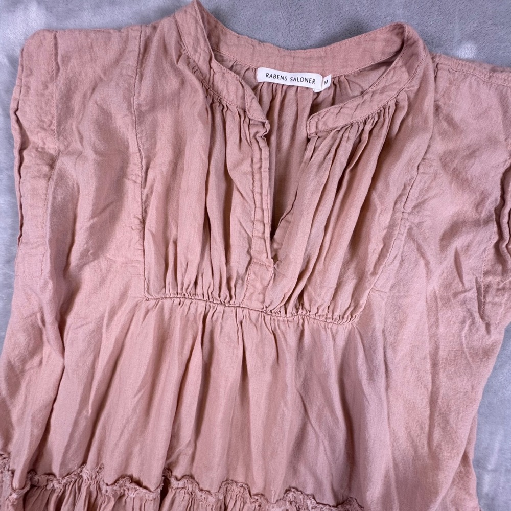 Rabens Saloner Womens Pink Cotton Tiered Sleeveless Maxi Dress Size M Pockets